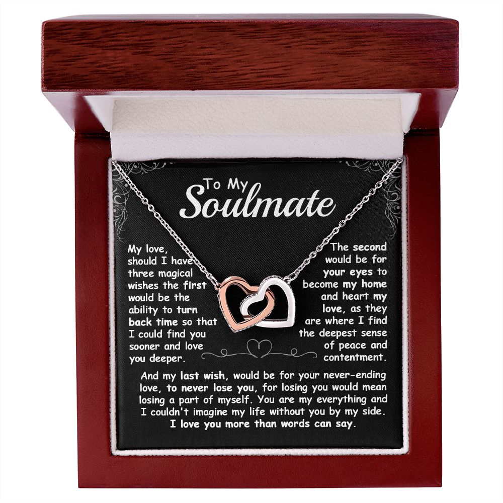 CardWelry To my Soulmate, Should I have three magical Wishes Interlocking Heart Necklace Gift for her Jewelry Polished Stainless Steel & Rose Gold Finish Luxury Box