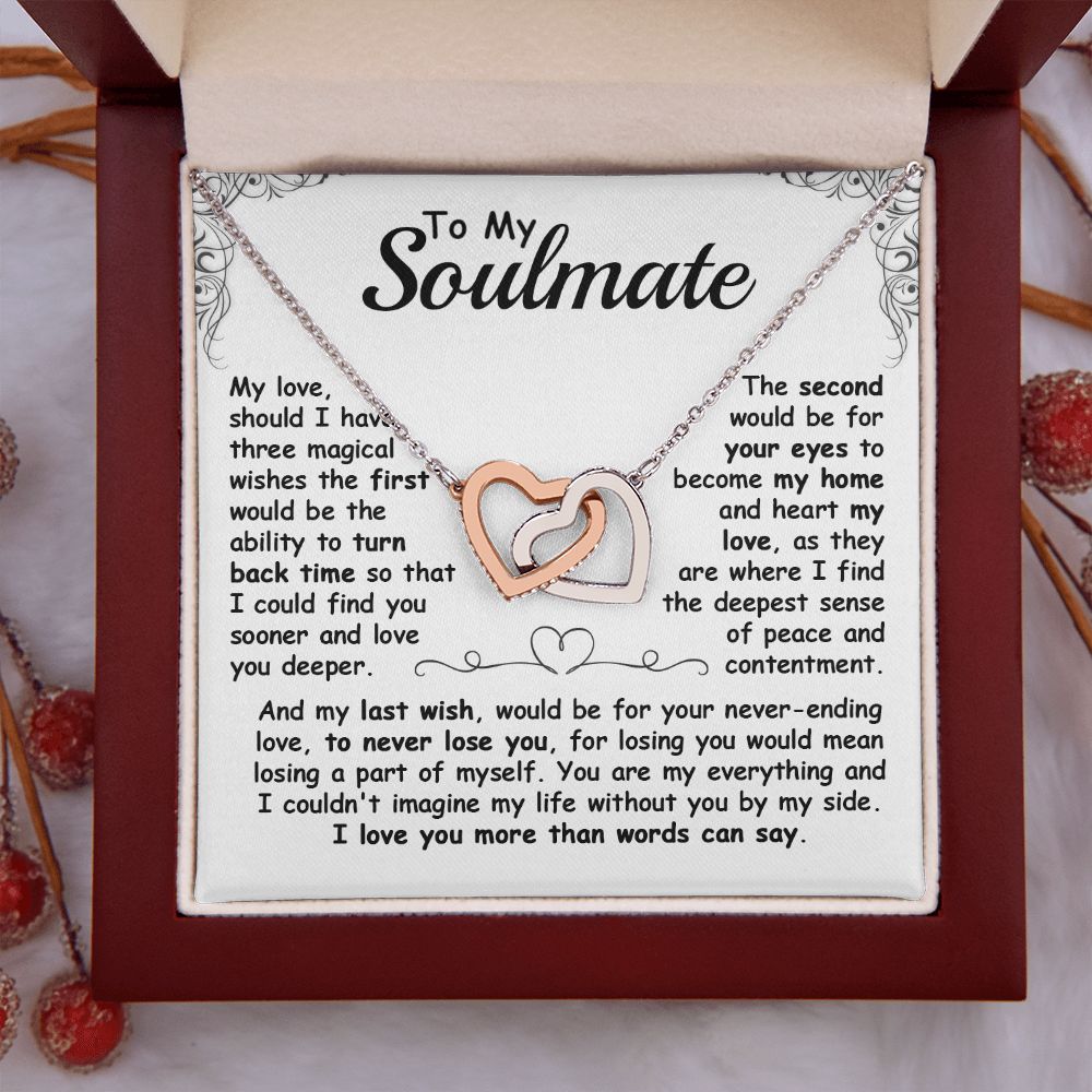 CardWelry To my Soulmate, Should I have three magical Wishes Interlocking Heart Necklace Gift for her Jewelry