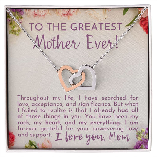 CARDWELRYJewelryTo The Most Greatest Mom Ever Inter Locking Heart CardWelry Gift