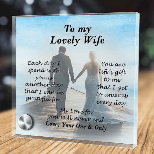 CardWelry Unique Anniversary Gift, To My Lovely Wife message printed Lumenglass message stand Default Title