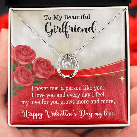 CardWelry Valentine Gift To My Girlfriend, I never met a person like you. Valentine's Day Card Necklace Gift for Her Jewelry Standard Box
