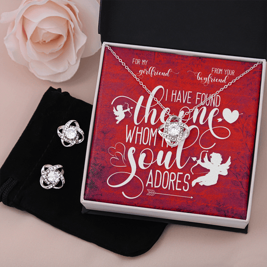 CardWelry Valentines Gifts for Girlfriend, I Have Found The One Whom My soul Adore Valentine Card and Gorgeous Earing and Necklace Set Jewelry Standard Box