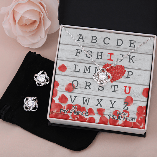 CardWelry Valentines Gifts To Fiancé, I Love You Card with Gorgeous Earing and Necklace Gift Set for Fiancé Jewelry Standard Box