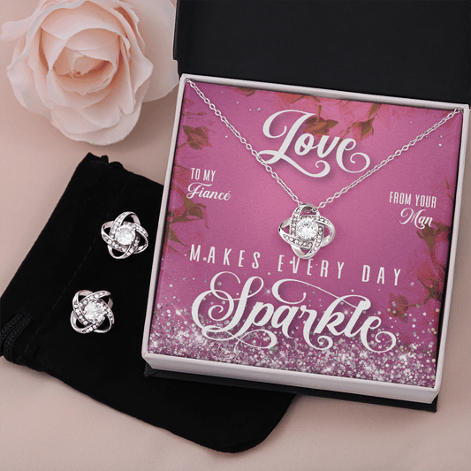 CardWelry Valentines Gifts To Fiancé, Love Make Everyday Sparkle, Gorgeous Earing and Necklace Gift Set for Fiancé Jewelry Standard Box