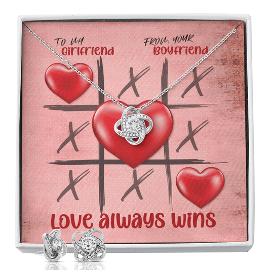 CardWelry Valentines Gifts To Girlfriend, From Boyfriend, Love Always Wins Valentine Card and Gorgeous Earing and Necklace Set for Her Jewelry