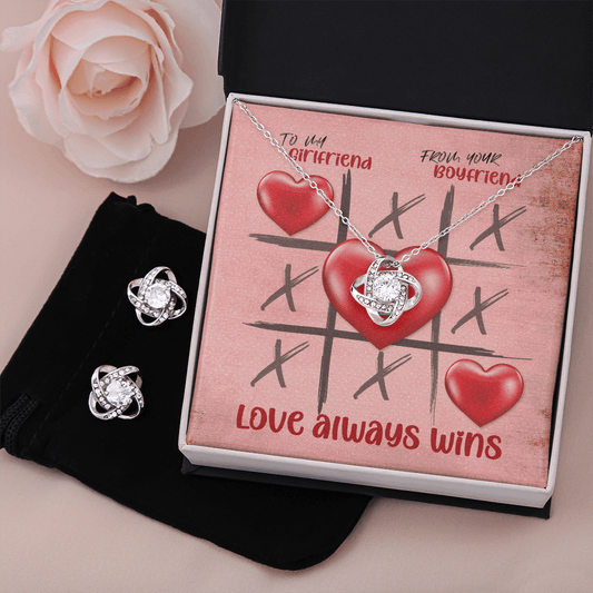 CardWelry Valentines Gifts To Girlfriend, From Boyfriend, Love Always Wins Valentine Card and Gorgeous Earing and Necklace Set for Her Jewelry Standard Box