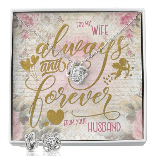 CardWelry Valentines Gifts To Wife, Always & Forever Card and Gorgeous Earing and Necklace Set Jewelry
