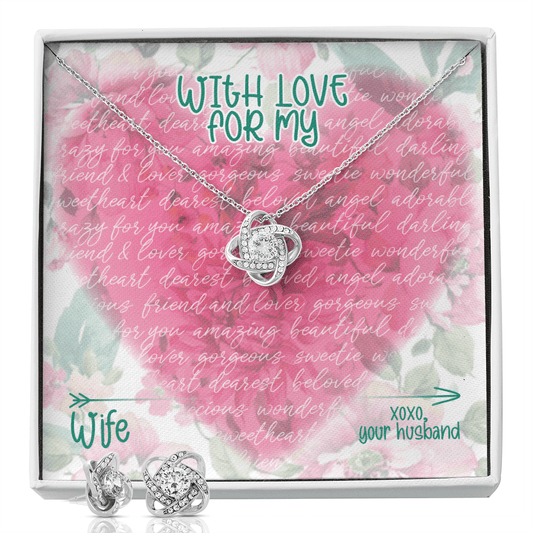CardWelry Valentines Gifts With Love for Wife from Husband, Gorgeous Earing and Necklace Set Gift for Wife Jewelry