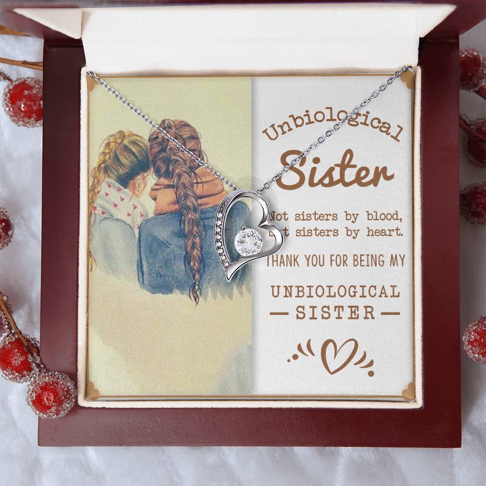 To My Unbiological Sister, Sisters By Heart White Gold Forever Love Necklace