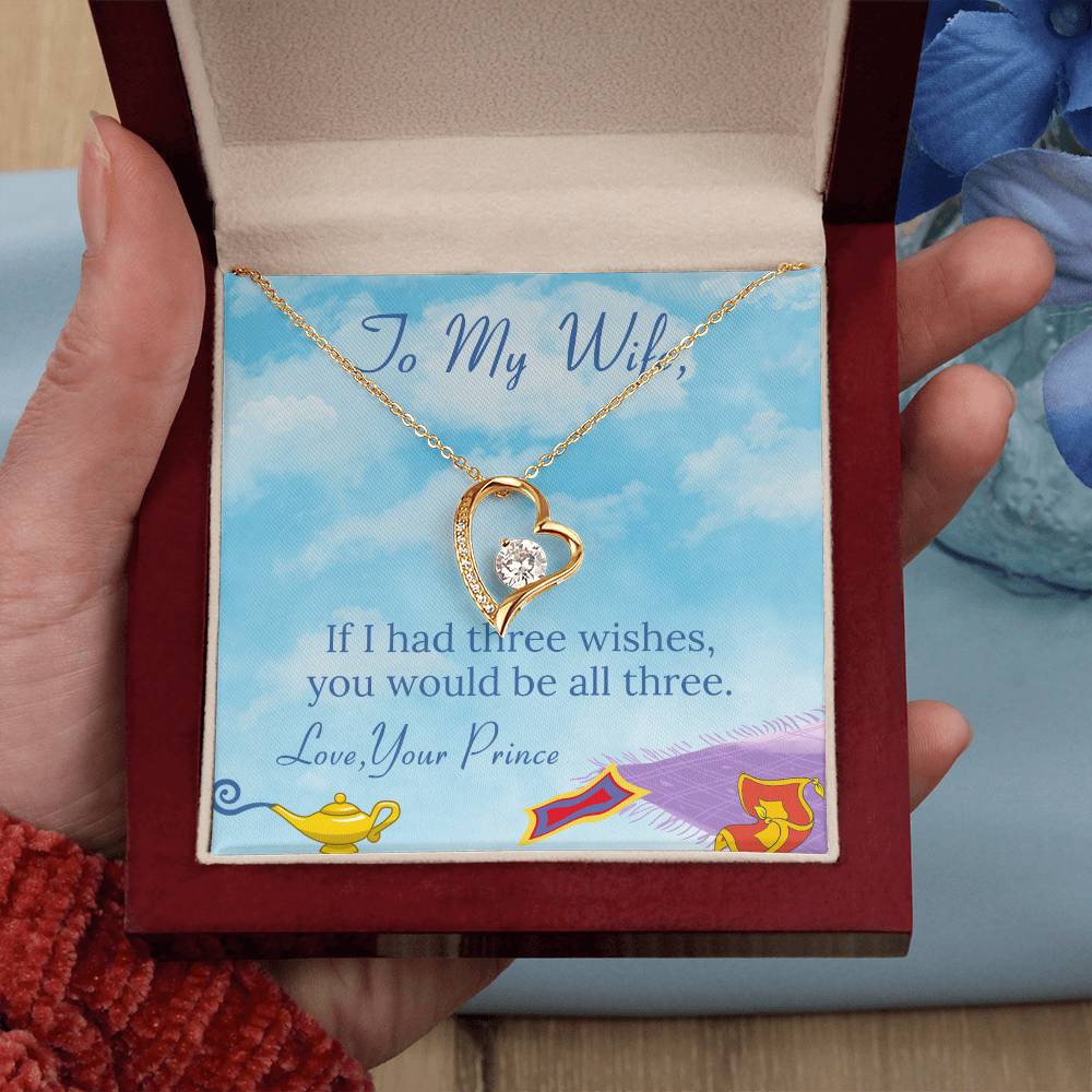 To My Wife, If I had three Wishes White Gold Forever Love Necklace