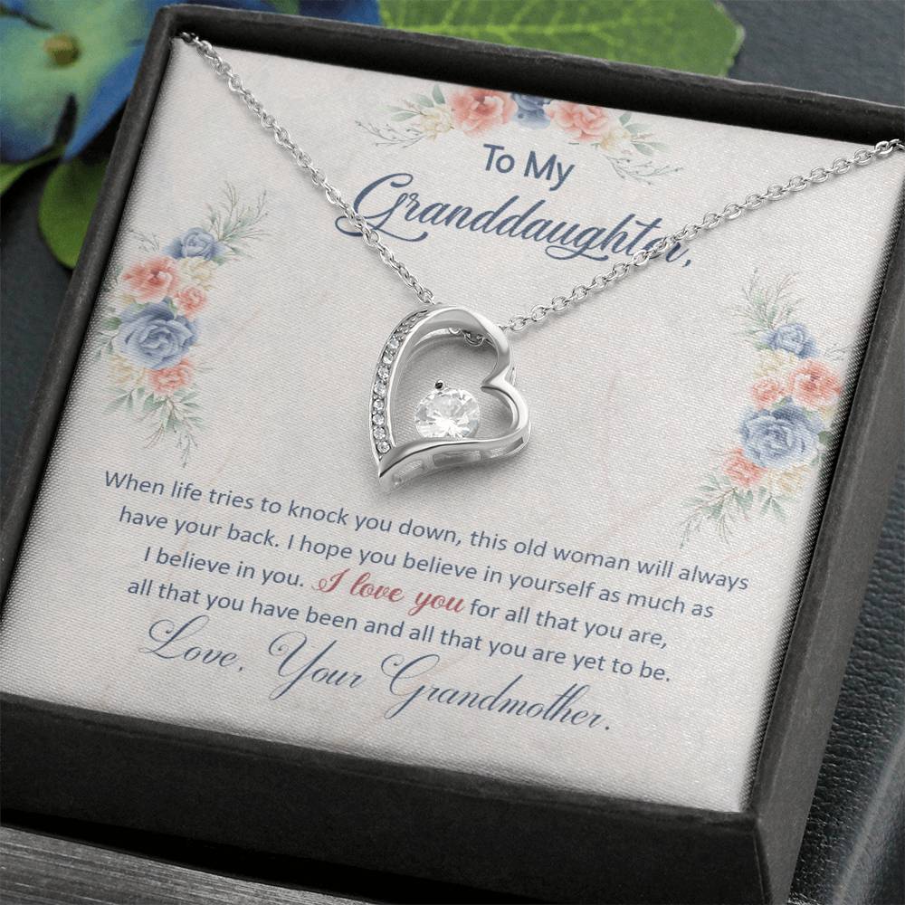 To My Granddaughter, This Old Woman Will Always Have Your Back White Gold Forever Love Necklace