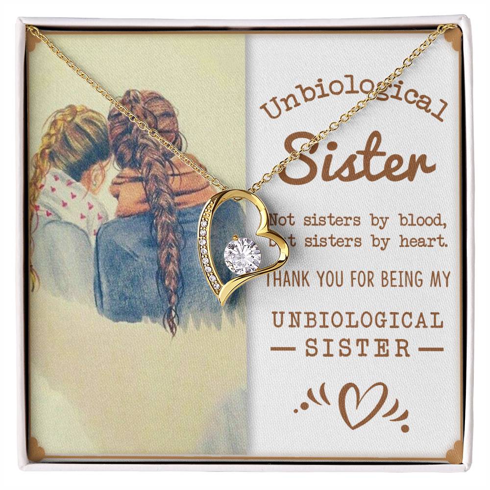 To My Unbiological Sister, Sisters By Heart White Gold Forever Love Necklace