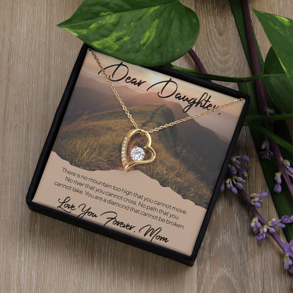 Dear Daughter, There is no mountain too high... from Mom White Gold Forever Love Necklace