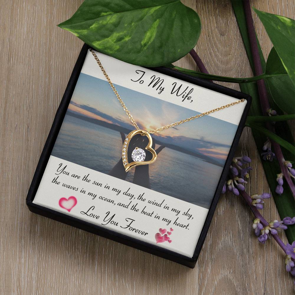 To My Wife, You are the sun in my day White Gold Forever Love Necklace