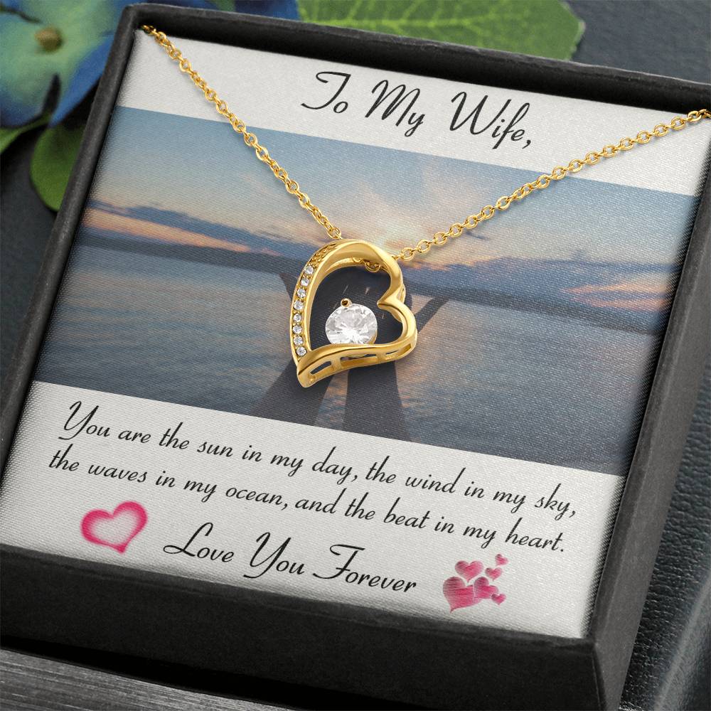 To My Wife, You are the sun in my day White Gold Forever Love Necklace