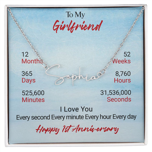 CardWelry 1st Anniversary Girlfriend Gift Signature Style Name Necklace Jewelry Polished Stainless Steel Standard Box