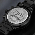 CardWelry 2023 Golden Anniversary Gifts, 50th anniversary gifts for Him, Engraved Mens Black Chronograph Watch Jewelry