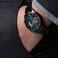 CardWelry 2023 Golden Anniversary Gifts, 50th anniversary gifts for Him, Engraved Mens Black Chronograph Watch Jewelry