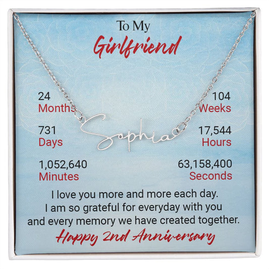 CardWelry 2nd Anniversary Gift for Girlfriend Signature Style Name Necklace Jewelry Polished Stainless Steel Standard Box