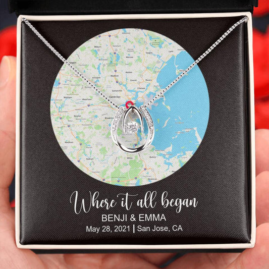 CardWelry Personalized Where It All Began GPS Map for Couple and Soulmates Necklace Anniversary Gifts for Her Customizer
