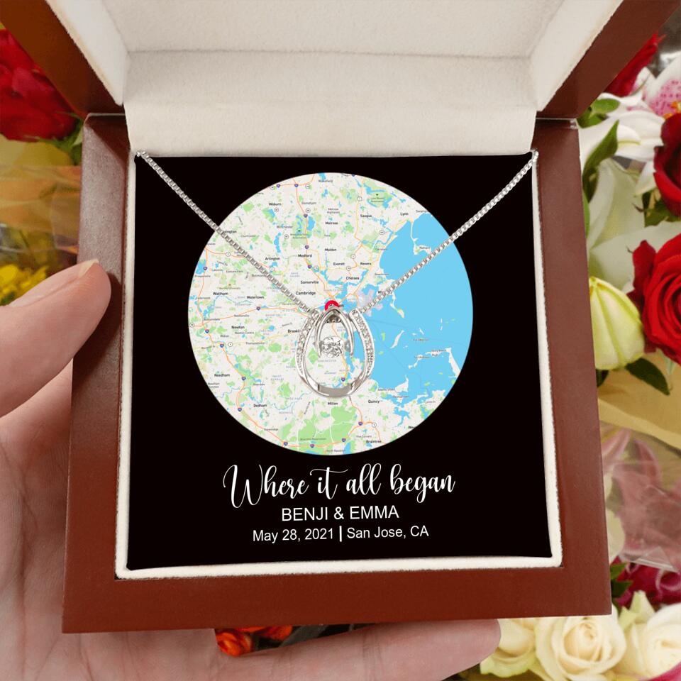 CardWelry Personalized Where It All Began GPS Map for Couple and Soulmates Necklace Anniversary Gifts for Her Customizer