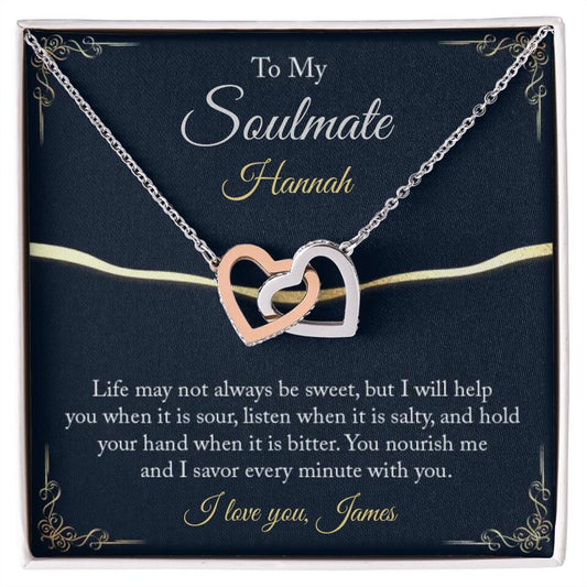 Customized "To My Soul Mate" Interlocking Hearts Necklace - Lovable Dainty Heart Custom Necklace For Couples - Anniversary Gift Ideas