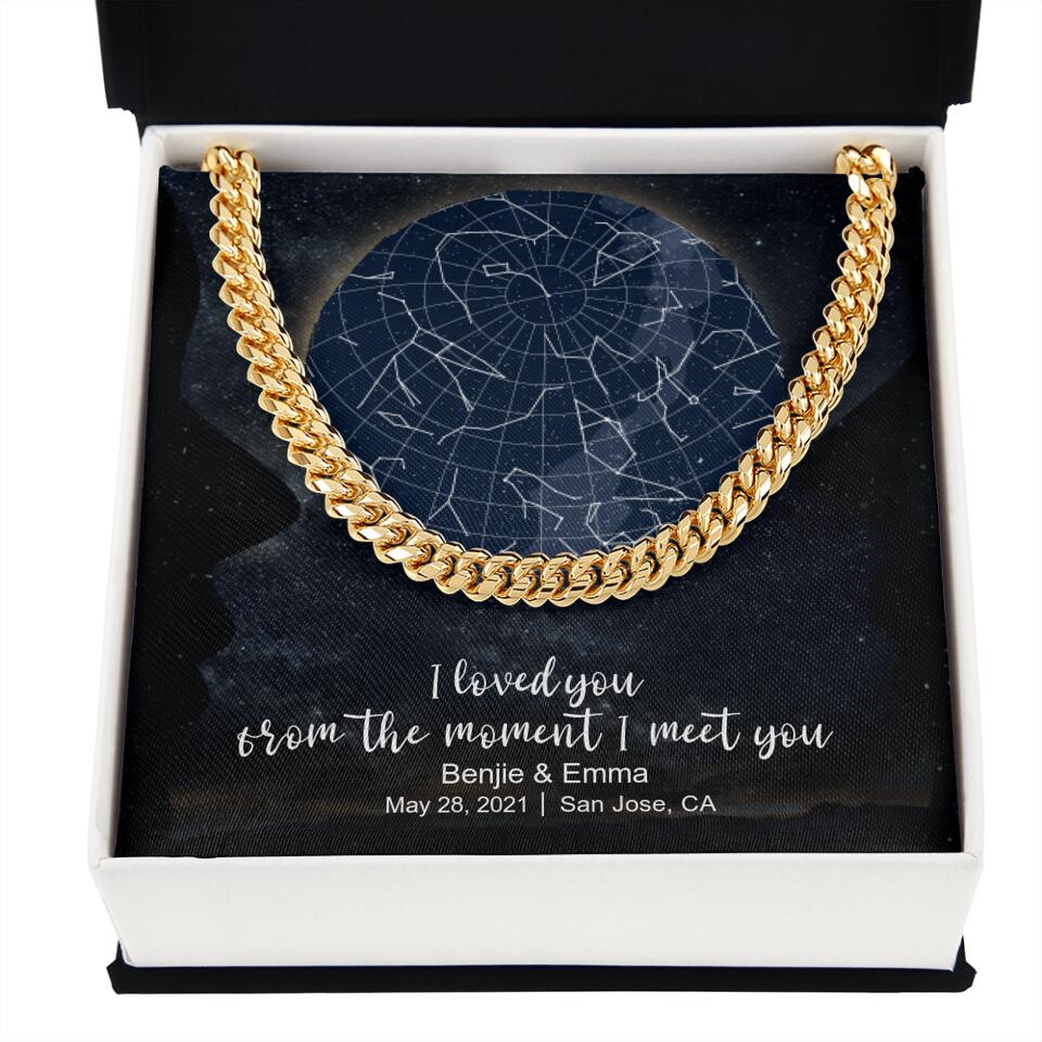 CardWelry Anniversary Gift for Him, Personalized Special Moments Star Map Moon Cuban Link Necklace V1 Customizer