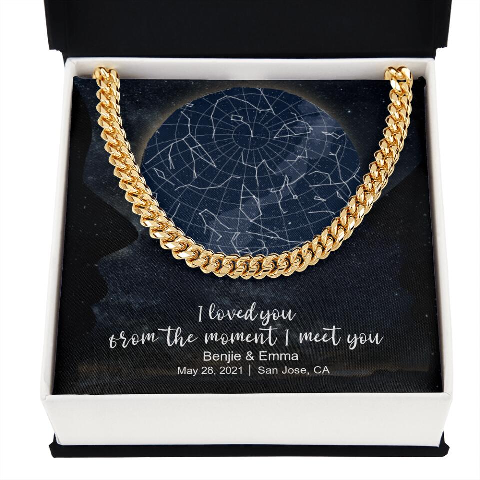 CardWelry Anniversary Gift for Him, Personalized Under This Moon When Our Forever Started, Star Map Cuban Link Necklace Customizer