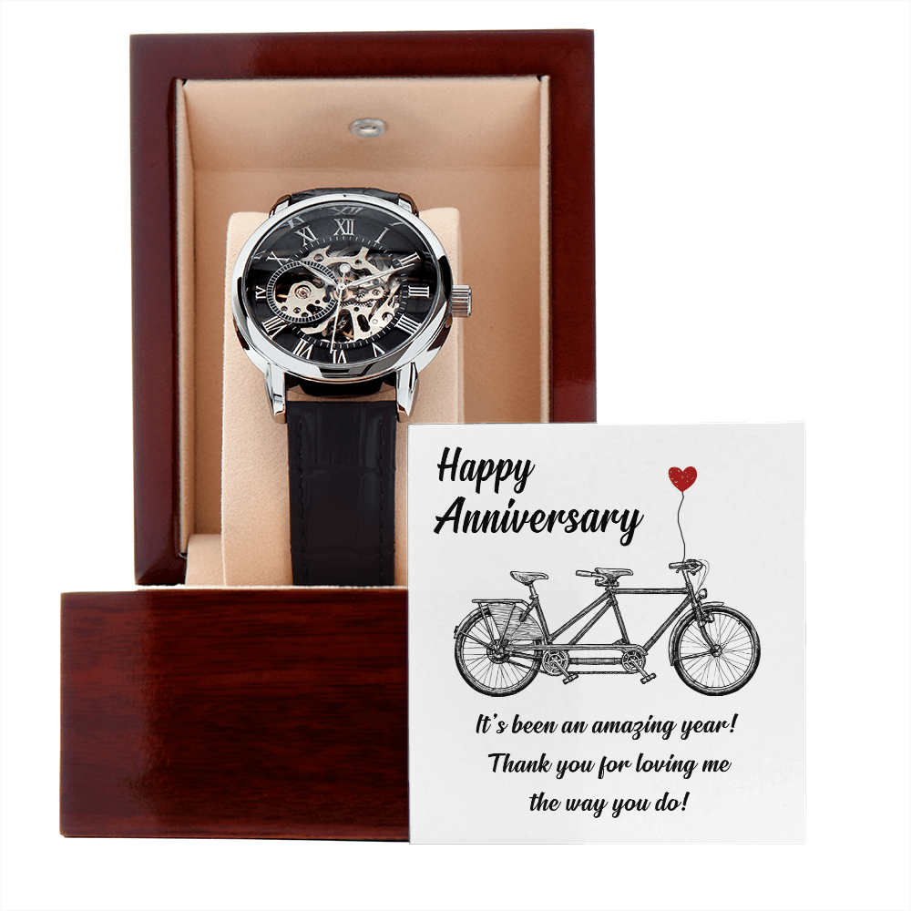 CardWelry Anniversary Watch- Happy Anniversary Gift Watch for Men's Openwork Hardened Mineral Crystal Glass Watch