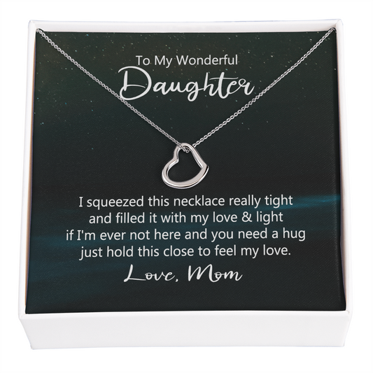 CardWelry To My Wonderful Daughter, I Squeezed This Necklace Really Tight - Daughters Necklace Gift From Mom Jewelry 14K White Gold Finish Standard Box