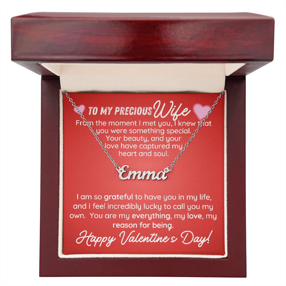 CardWelry To My Precious Wife Happy Valentine's Day Name Necklace Gift Jewelry Polished Stainless Steel Luxury Box