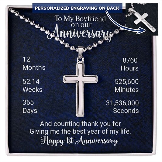 CardWelry Boyfriend Anniversary Gift Cross Necklace To My Boyfriend on our Anniversary Jewelry Two Toned Box