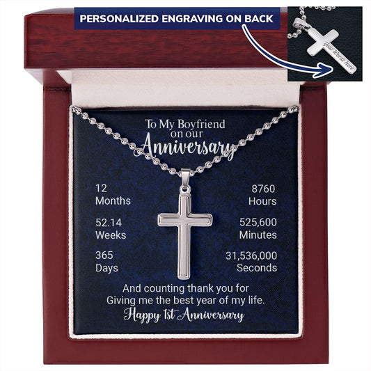 CardWelry Boyfriend Anniversary Gift Cross Necklace To My Boyfriend on our Anniversary Jewelry Mahogany Style Luxury Box (w/LED)