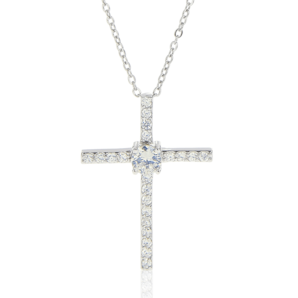 CardWelry CZ Cross Necklace for Wife, 14K White Gold Dipped, To My Wife - I Love You Forever & Always Jewelry