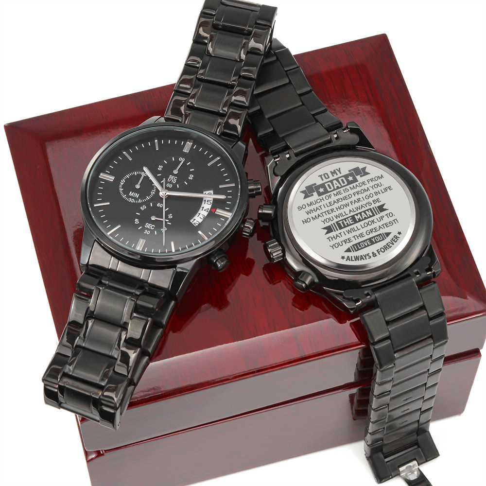 CardWelry Dad Engraved Design Black Chronograph Watch Watches Luxury Box