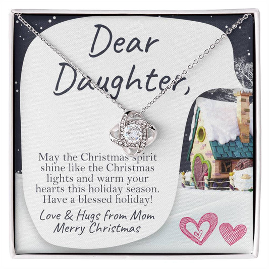 CARDWELRYJewelryDear Daughter, May The Christmas Spirit Shine... Merry Christmas from Mom - Love Knot CardWelry Necklace Gift