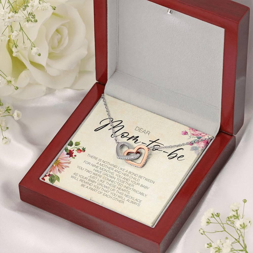 CardWelry Dear Mom-to-be Interlocking Hearts Necklace with On Demand Message Card (Mahogany Style Luxury Box) Interlocking Hearts Necklace with On Demand Message Card (Mahogany Style Luxury Box)