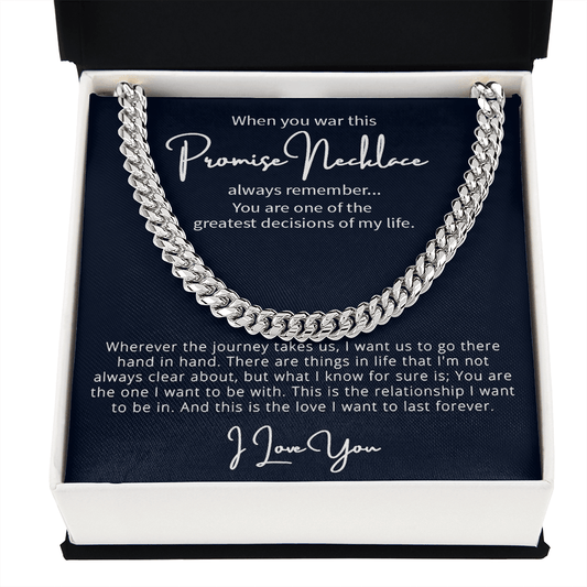 CardWelry Engagement Gift Promise Necklace Always Remember, Romantic Gift for Him Jewelry Stainless Steel Cuban Link Chain Standard Box