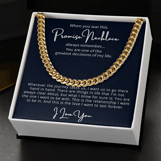 CardWelry Engagement Gift Promise Necklace Always Remember, Romantic Gift for Him Jewelry 14K Gold Over Stainless Steel Cuban Link Chain Standard Box