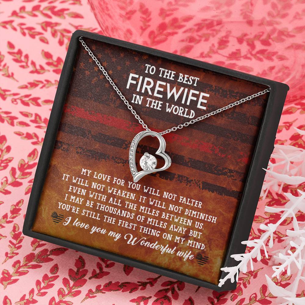 CardWelry Fire fighter Wife Gift, To The Best Firewife In the World Forever Love Necklace, Meaningful Gift for Fire Wife, Fire Fighter Wife Birthday Gift, from Husband Jewelry