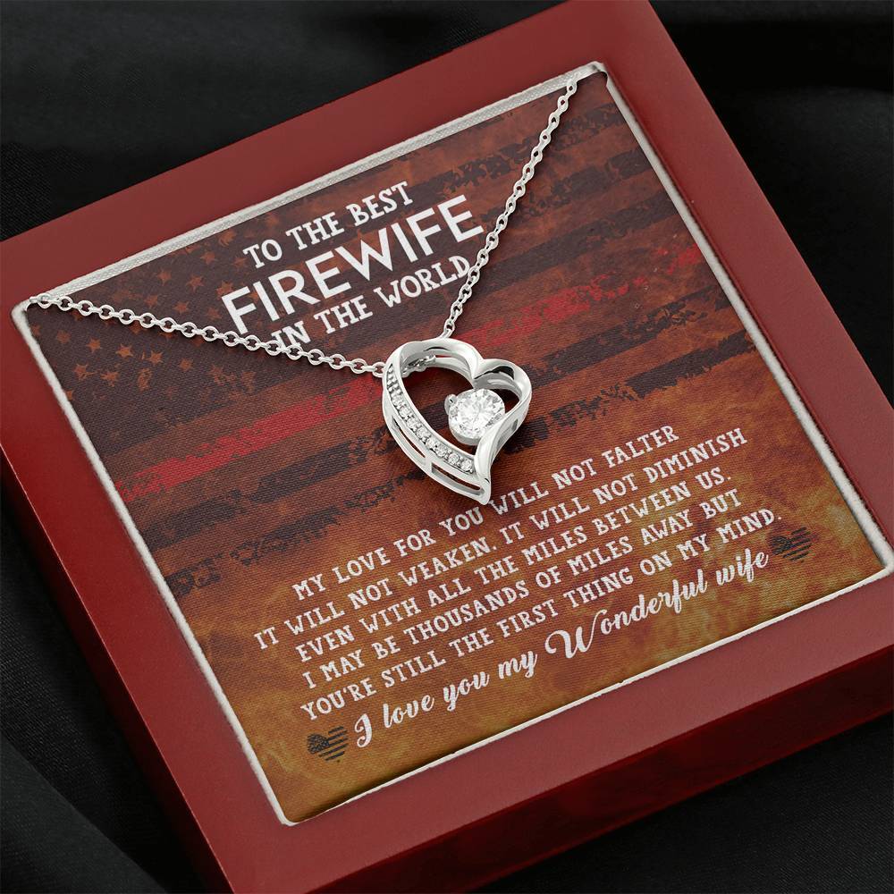 CardWelry Fire fighter Wife Gift, To The Best Firewife In the World Forever Love Necklace, Meaningful Gift for Fire Wife, Fire Fighter Wife Birthday Gift, from Husband Jewelry