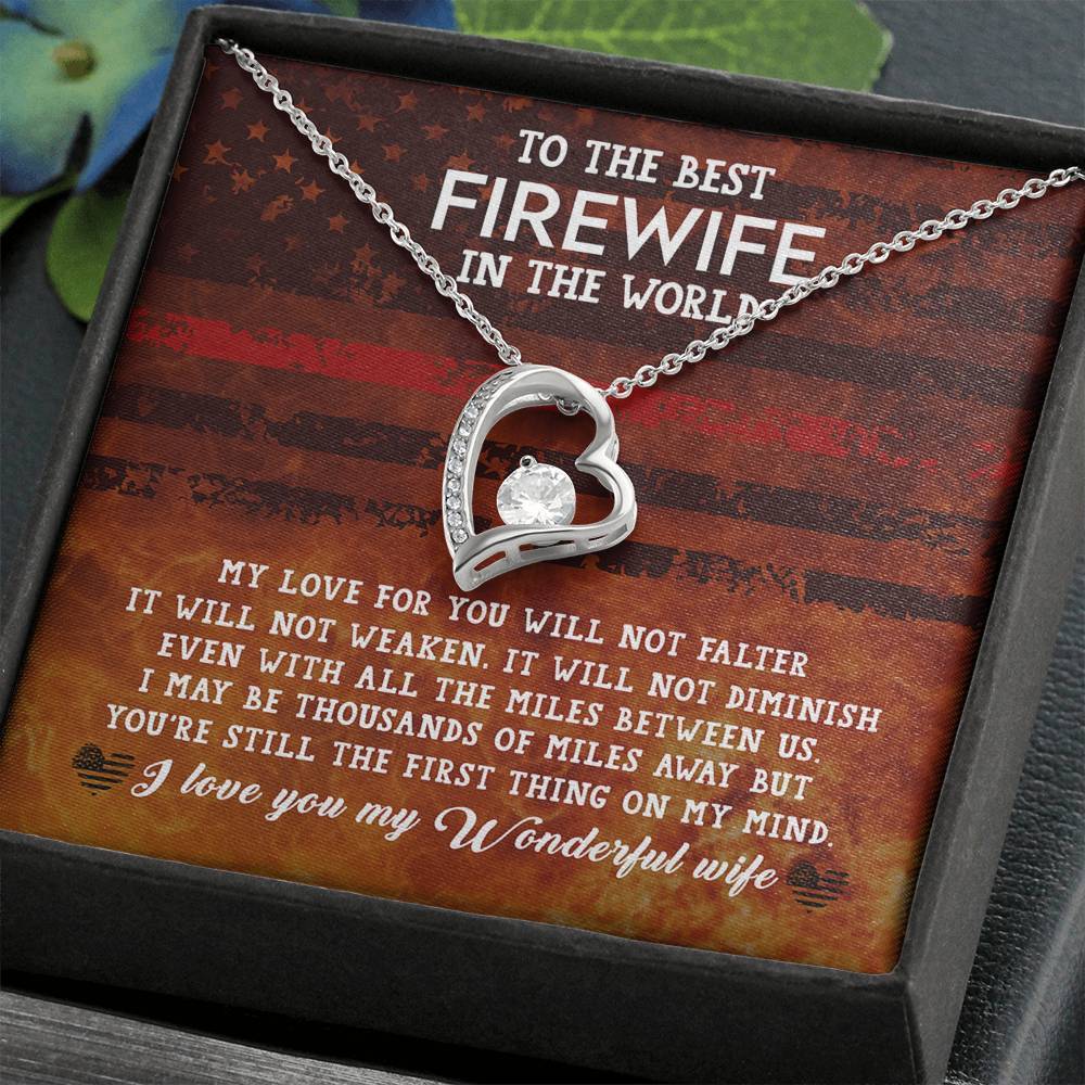 CardWelry Fire fighter Wife Gift, To The Best Firewife In the World Forever Love Necklace, Meaningful Gift for Fire Wife, Fire Fighter Wife Birthday Gift, from Husband Jewelry Standard Box