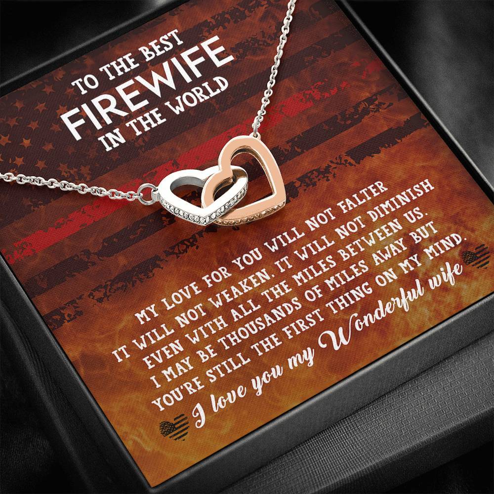CardWelry Fire fighter Wife Gift, To The Best Firewife In the World Interlocking Heart Necklace, Meaningful Gift for Fire Wife, Fire Fighter Wife Birthday Gift, from Husband Jewelry Standard Box