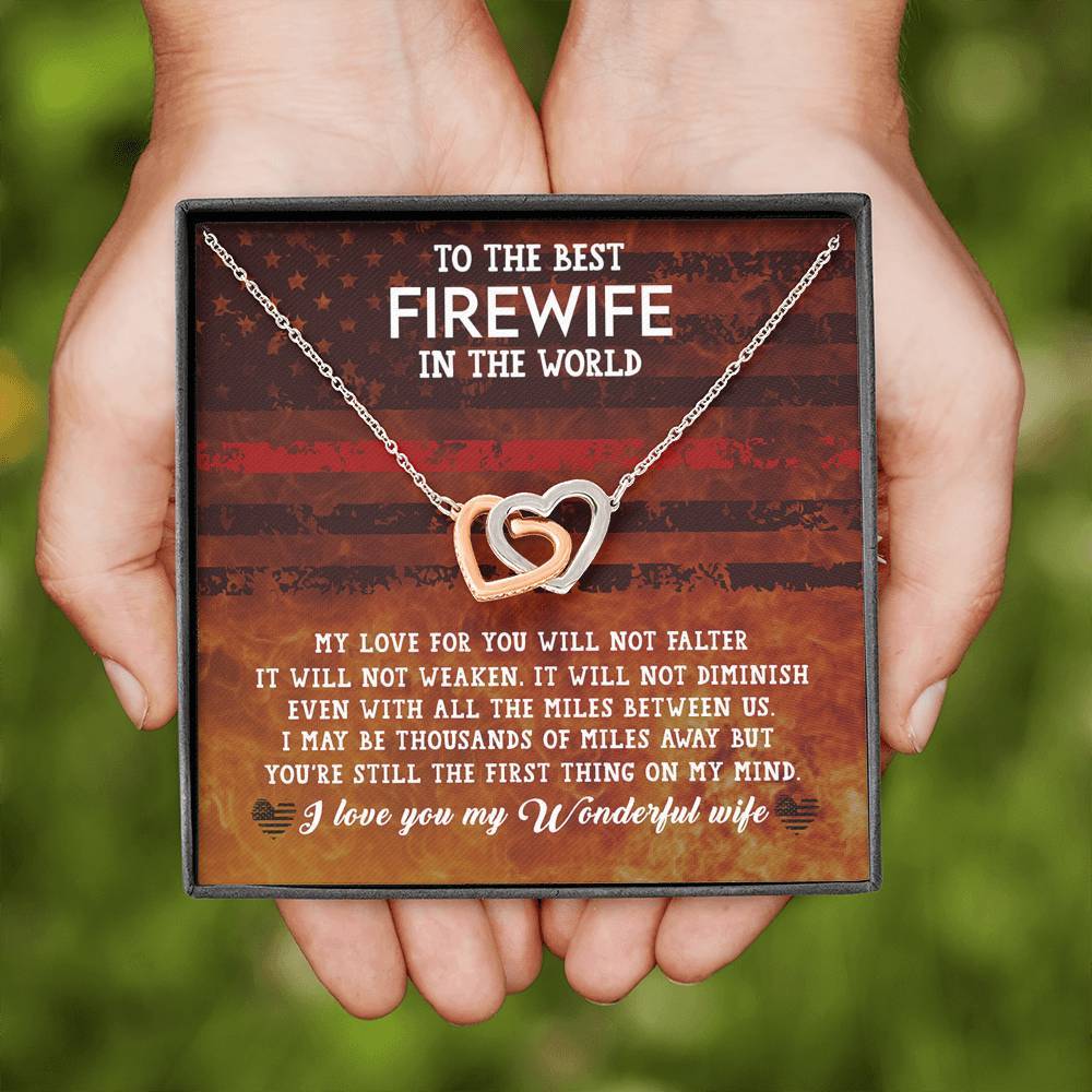 CardWelry Fire fighter Wife Gift, To The Best Firewife In the World Interlocking Heart Necklace, Meaningful Gift for Fire Wife, Fire Fighter Wife Birthday Gift, from Husband Jewelry