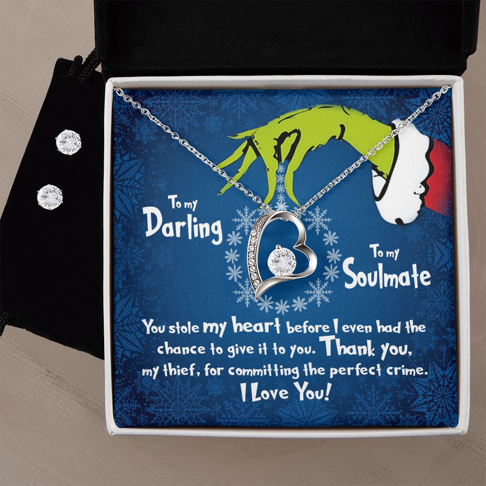 CardWelry Funny Grinch Stole My Heart To My Darling, To My Soulmate Christmas Card Necklace Gift Jewelry 14k White Gold Finish Standard Box