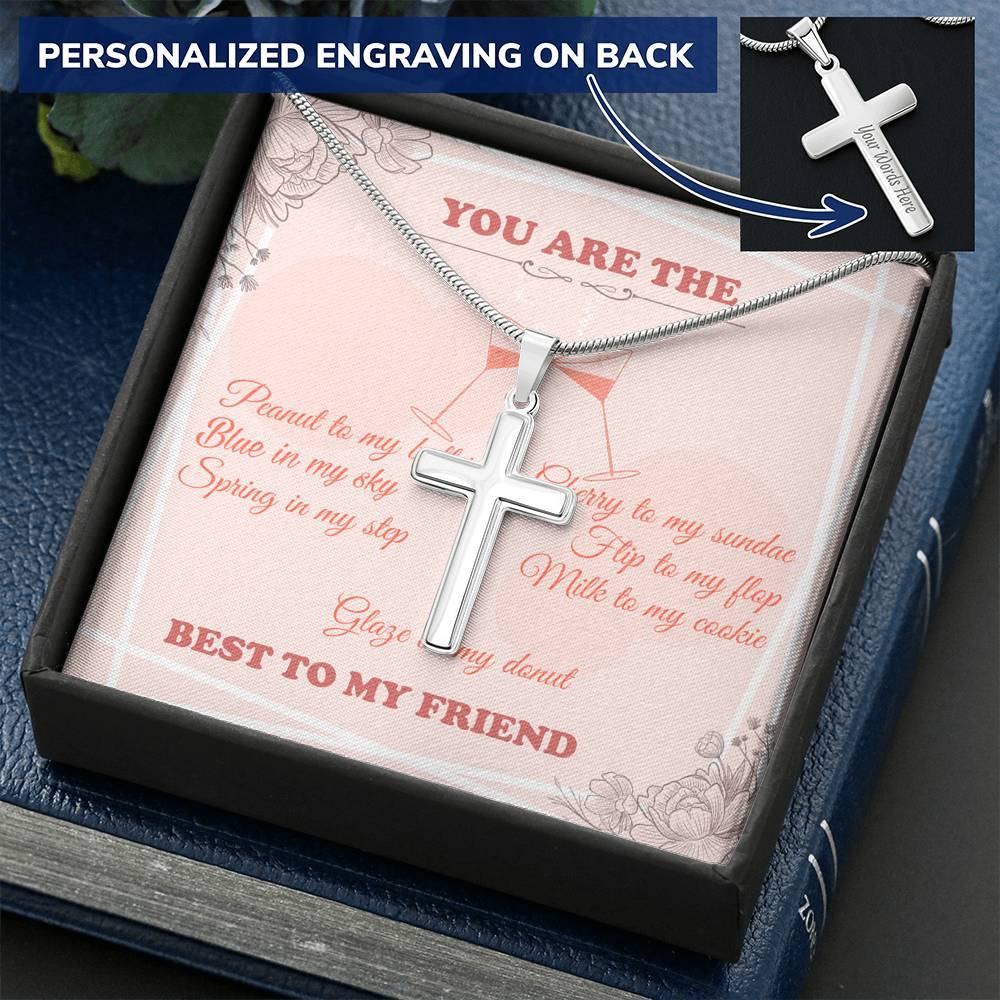 CardWelry Gift for Best Friend Personalized Cross Necklace, You are the best to my friend, personalized on the back with a name Jewelry Standard Box