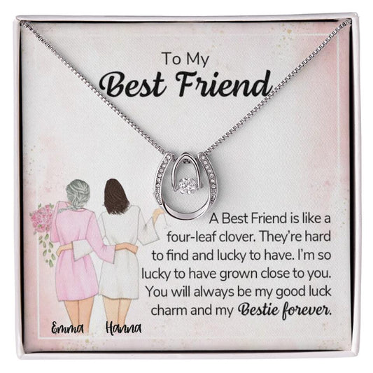 CardWelry Gift for Best Friend, To My Best Friend Good Luck Charm Bestie Forever Cardwelry Necklace Customizer Two Toned Box