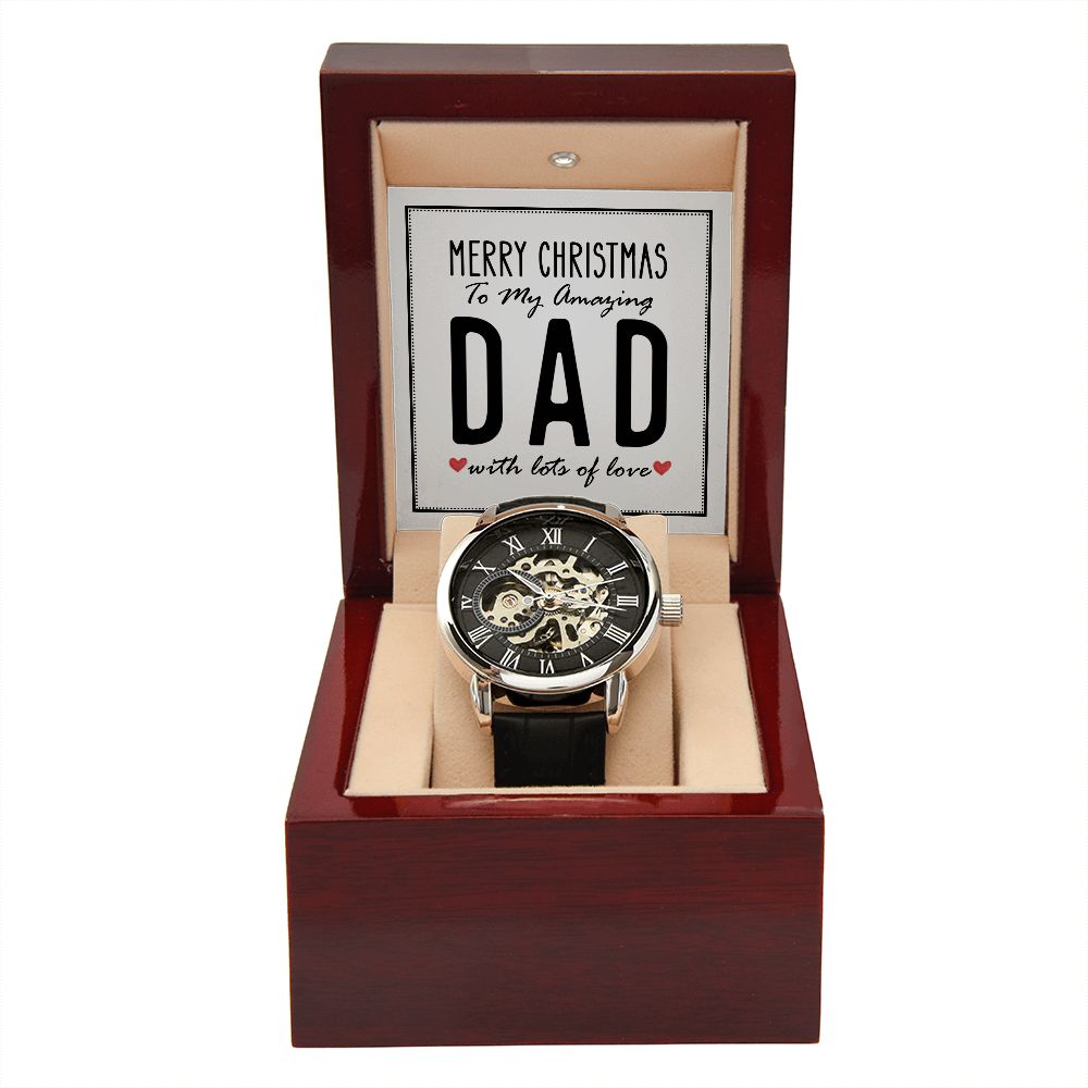 CardWelry Gift for Dad, Merry Christmas To My Amazing Dad Open Work Watch. Christmas Gifts for Dad Jewelry