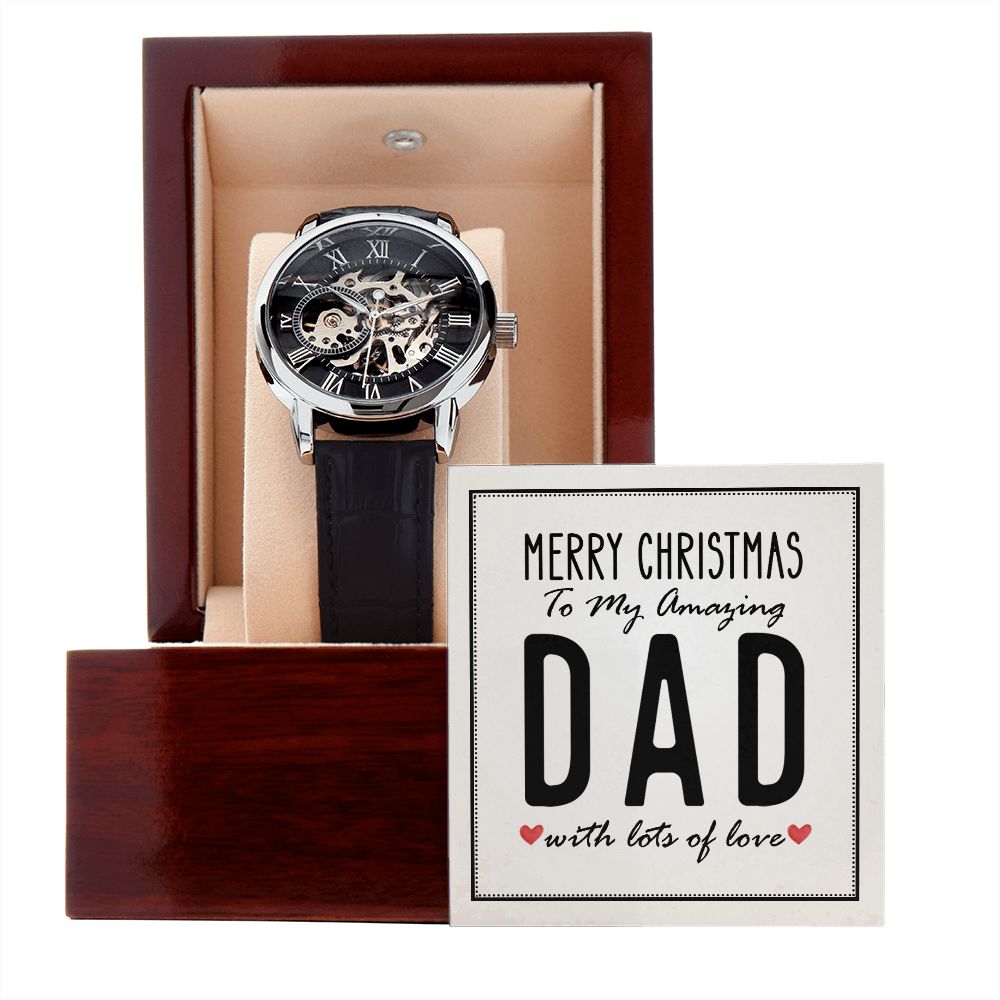 CardWelry Gift for Dad, Merry Christmas To My Amazing Dad Open Work Watch. Christmas Gifts for Dad Jewelry