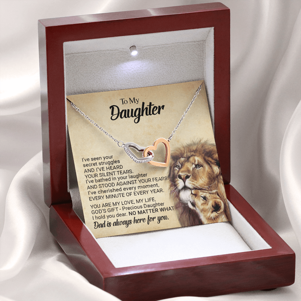 CardWelry Gift for Daughter form Dad, To My Precious Daughter Interlocking Heart Necklace Jewelry